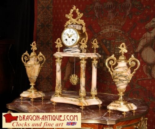 Large  Marble and Ormolu Clock Set French - Circa 1890